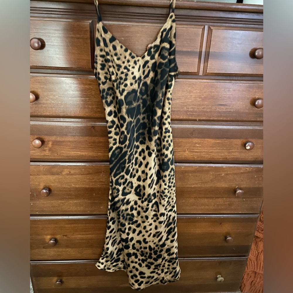 Leopard print silk midi dress, women’s S!